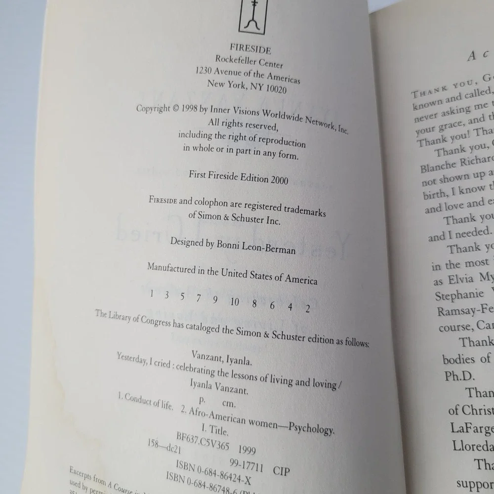 Iyanla Vanzant 2 Book Yesterday I Cried One Day My Soul Just Opened Up Self-Help